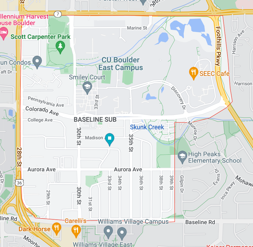 Map of Boulder, Colorado Baseline Sub neighborhood