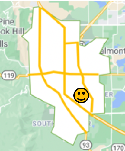 Map of Boulder, Colorado Frasier Meadows neighborhood