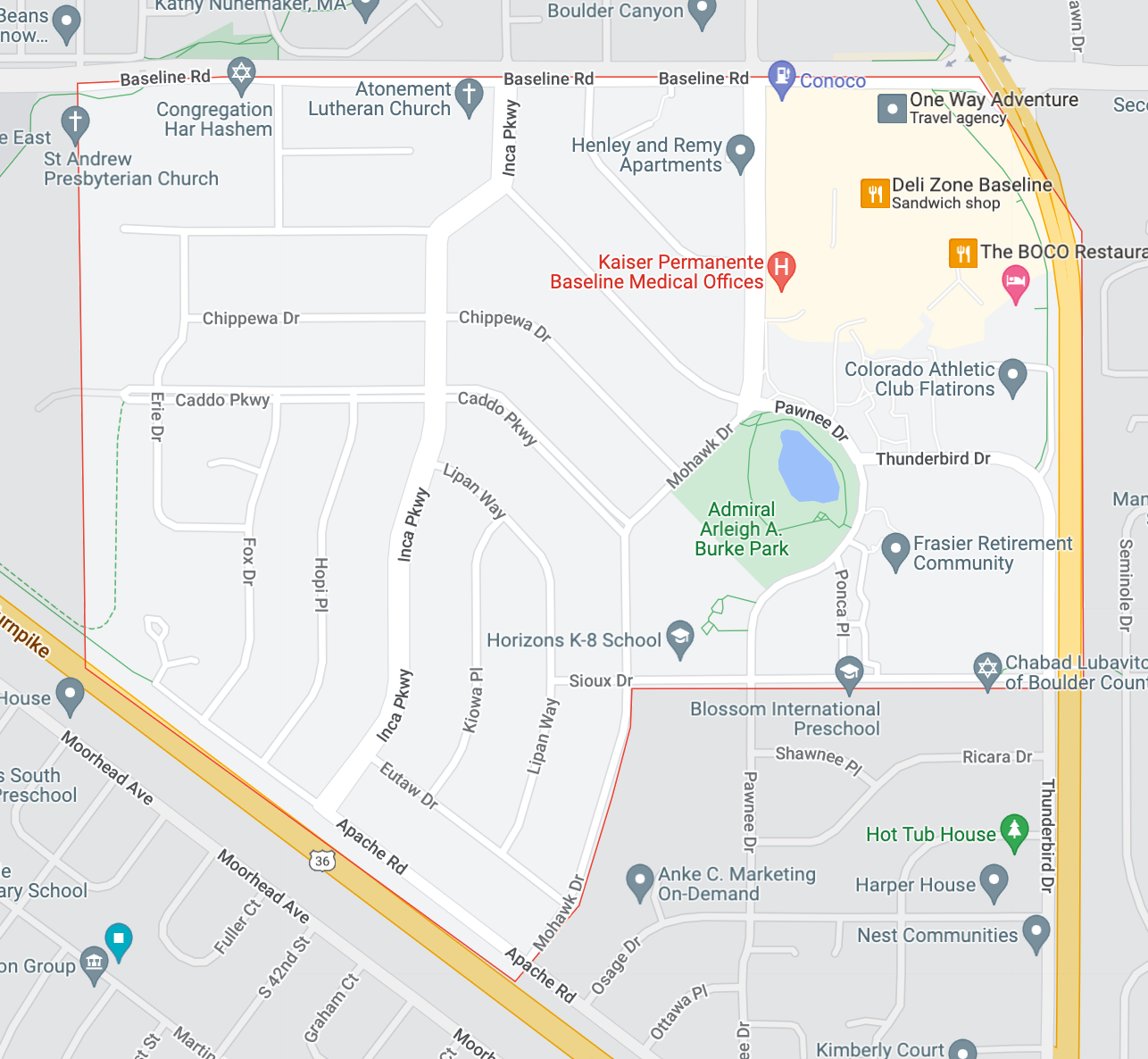Map of Boulder, Colorado Frasier Meadows neighborhood