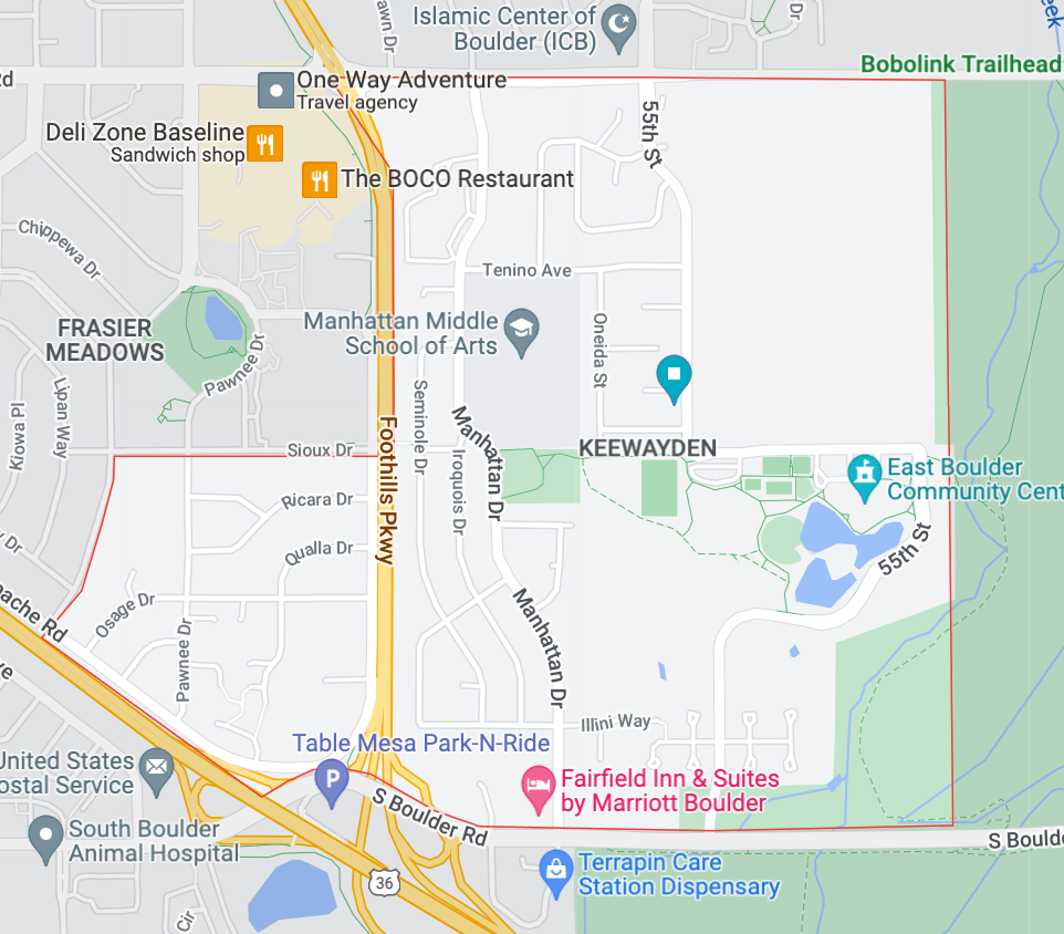 Map of Boulder, Colorado Keewaydin neighborhood