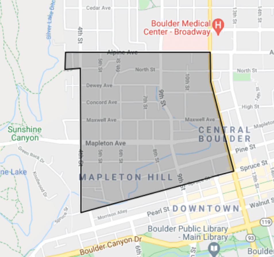 Map of Boulder, Colorado Mapleton Hill neighborhood