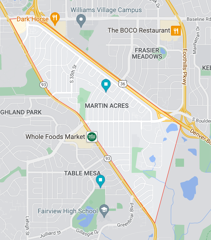 Map of Boulder, Colorado Martin Acres neighborhood