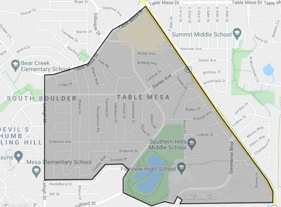 Map of Boulder, Colorado Table Mesa neighborhood