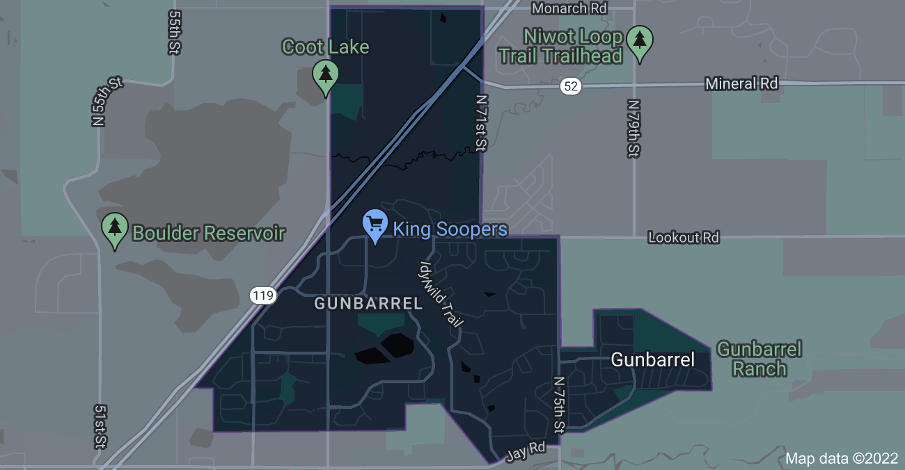 Map of Gunbarrel, Colorado neighborhoods