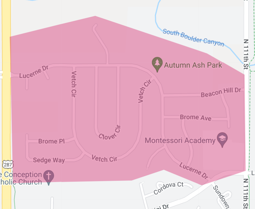 Map of Lafayette, Colorado Beacon Hill neighborhood