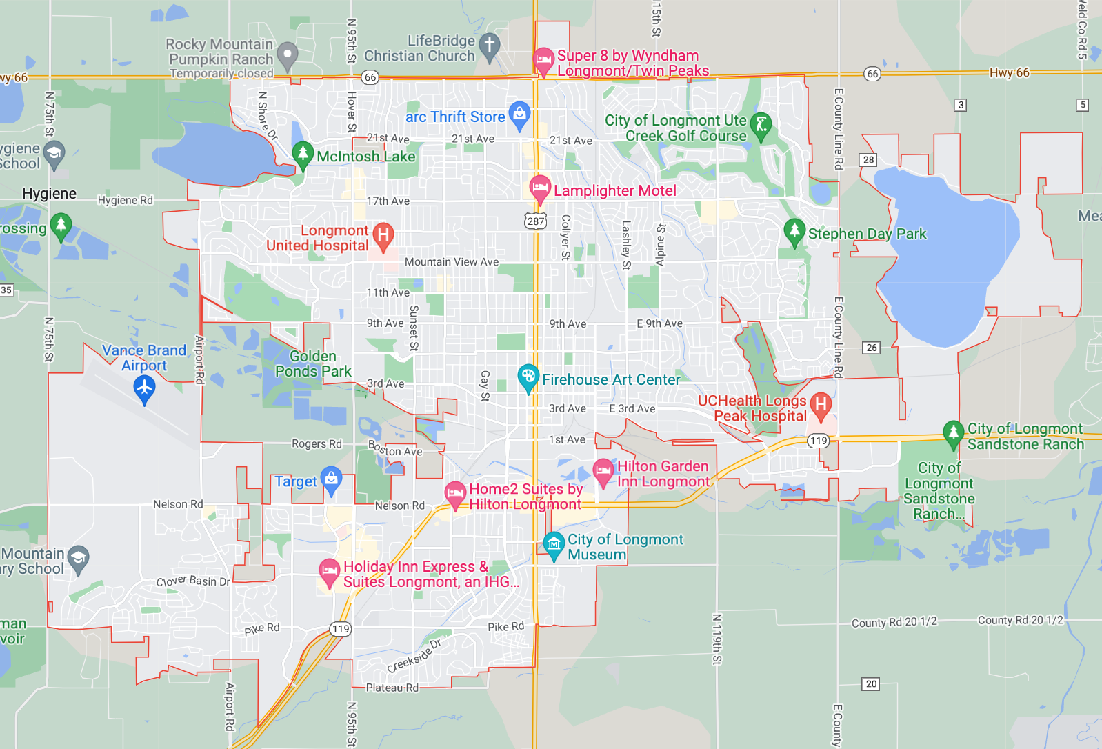 Map of Longmont, Colorado neighborhoods